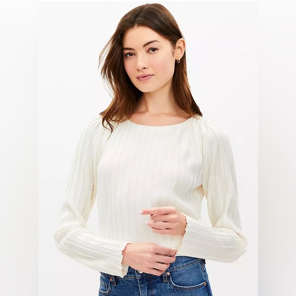 LOFT Cream Pleated Jersey Blouse - Picture 3 of 3